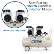 Hyundai HY2150100 3kW 4HP 100 Litre Oil-Free Silenced Electric Air Compressor  - 17.31 CFM